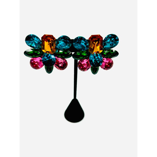 Wendy Gell 80s One of a Kind Runway Crystal Gem Earrings For Sale - Image 4 of 11