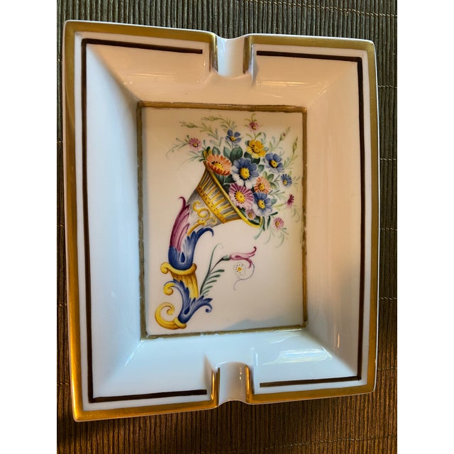 Charming Hermes ashtray that is a perfect vanity catchall or coaster. Unusual floral design.