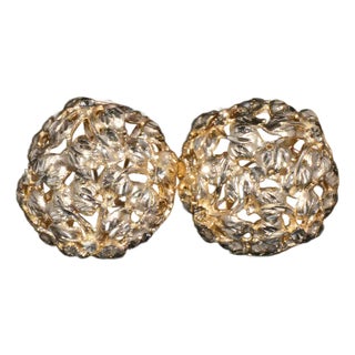 Stunning SAK Italy 14K Solid Gold Faceted Cluster Earrings, A Pair For Sale