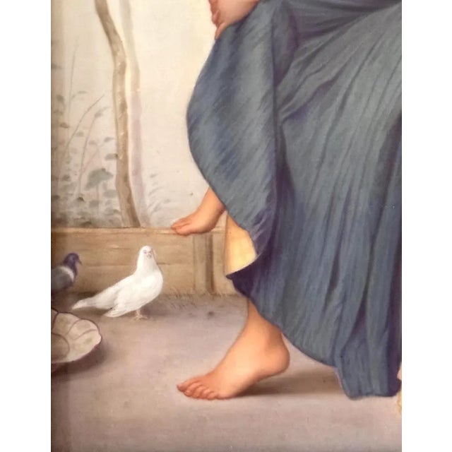 Antique KPM Painted Porcelain Wall Plaque "The Girl With Doves" Signed Wagner, 19th. Century. Exquisite Frame For Sale In Tampa - Image 6 of 12