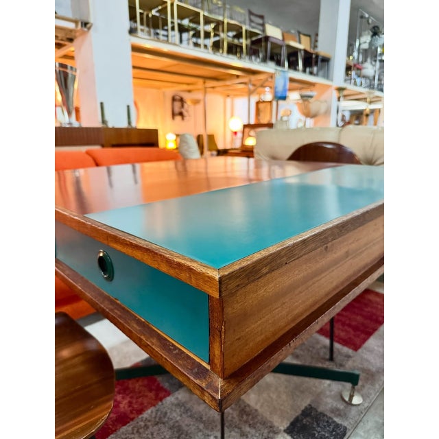 Wood Center Desk with Four Drawers and Two-Tone Top, 1960s For Sale - Image 7 of 9