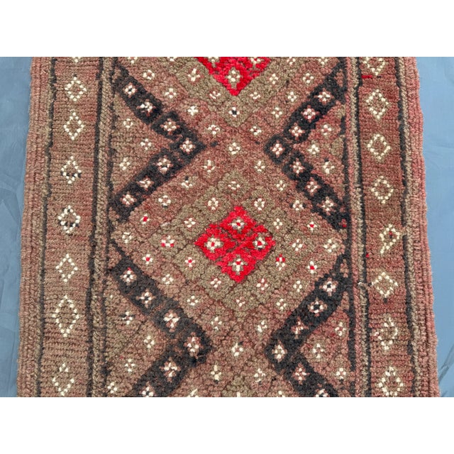Vintage Mishwani Hand-Knotted Runner Rug Tribal Brown & Red Diamond Rug For Sale - Image 6 of 9