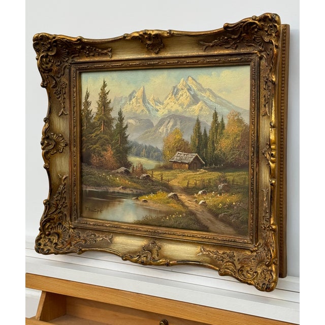 Alpine Mountain Hut Vintage Landscape Painting by 20th Century German Artist 1975 Circa For Sale - Image 13 of 18