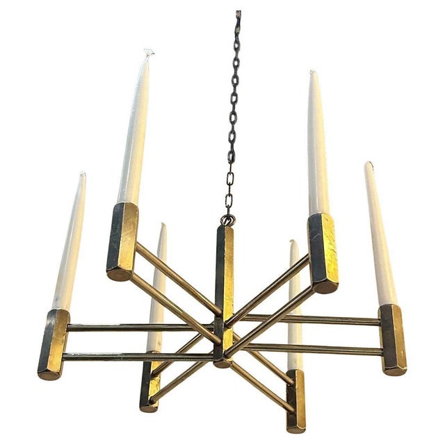 Metal Bronze Candelabra Chandelier for Six Candles, 1960s For Sale - Image 7 of 7
