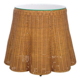 Hylda Scalloped Rattan Round Accent Table in Natural For Sale
