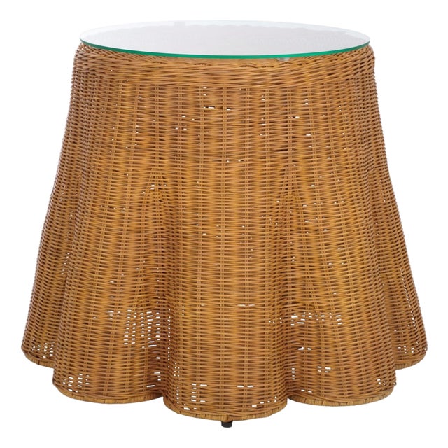 Hylda Scalloped Rattan Round Accent Table in Natural For Sale