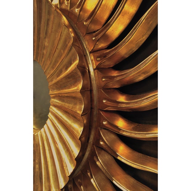 Art Noveau Style Sunburst Carved Golden Mirror For Sale - Image 4 of 8