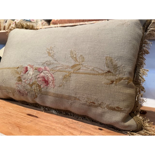 Circa 1860 Antique French Aubusson Tapestry Pillow With Pink Roses For Sale - Image 4 of 4