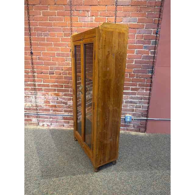 1980s Golden Oak Glass Door Cabinet & Bookcase For Sale - Image 4 of 5