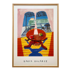 David Hockney Vintage 1994 Lithograph Print Framed Large Pop Art Poster " Christopher & Don's Dining Room I " 1984