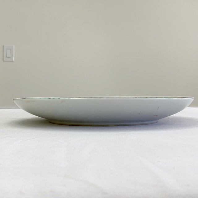 Vintage Chinoiserie Large 14" Butterflies Floral Round Platter Centerpiece Ceramic Dish For Sale - Image 10 of 13