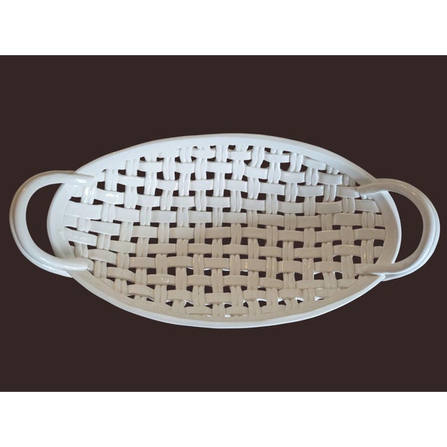 Trompe Loleil Ceramic Woven Basket Tray With Handles For Sale - Image 15 of 16