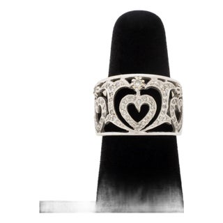 Heart Motif Openwork Pave Diamond and 18k White Gold Ring For Sale