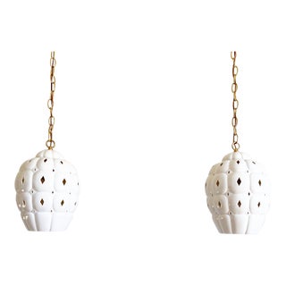 1960s Pierced Ceramic Pendants - a Pair For Sale