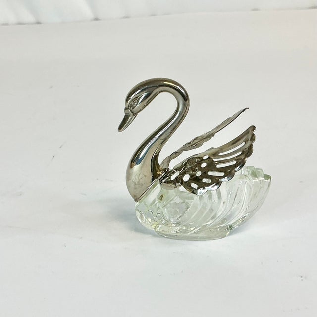 Vintage Coastal Hollywood Regency Swan Salt Cellars, Articulating Wings, Silver Plate - Set of 5. For Sale - Image 10 of 14