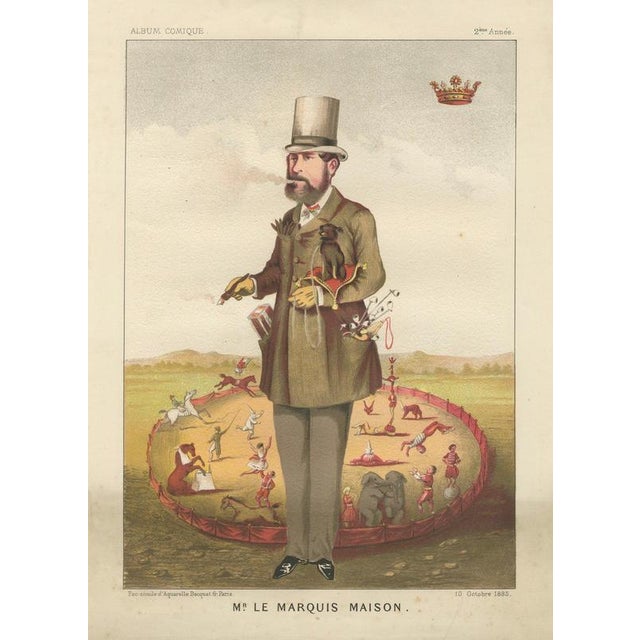 After Bisetsky, French Belle Époque Circus Caricature, Marquis House, 1884, Chromolithograph For Sale - Image 10 of 10