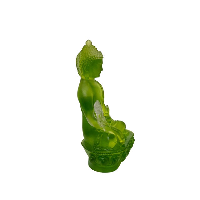 5" Green Crystal Glass Cross Leg Medicine Amitabha Shakyamuni Buddha For Sale In San Francisco - Image 6 of 6