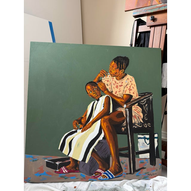 The Grooming , Acrylic Painting on Canvas by Emmanuel Akolo For Sale - Image 6 of 11