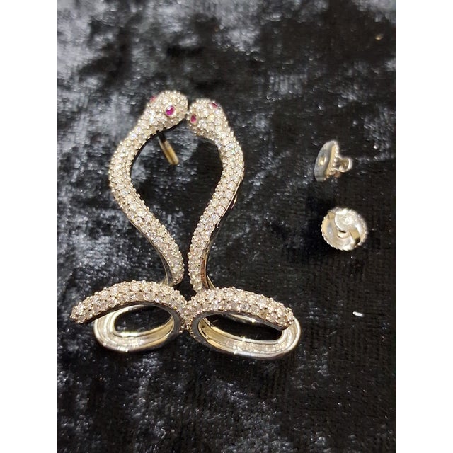 10k White Gold 1-5/8 CTTW Natural Diamond Snake Earrings, 34 Mm, Pair For Sale In Atlanta - Image 6 of 7