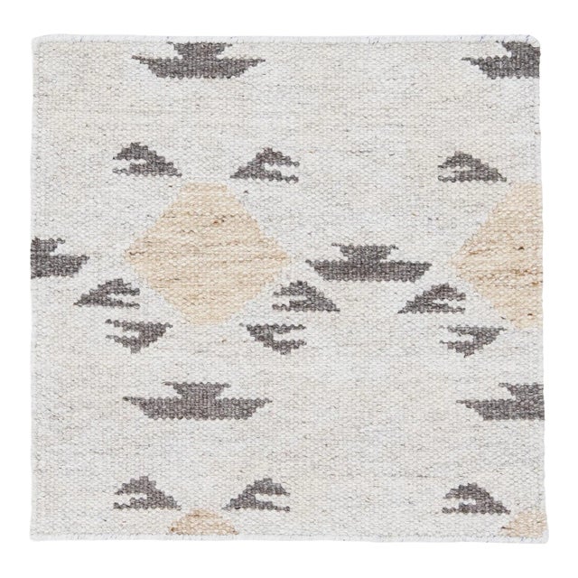 Modern Swedish Style Handwoven Abstract Custom Ivory Wool Rug For Sale