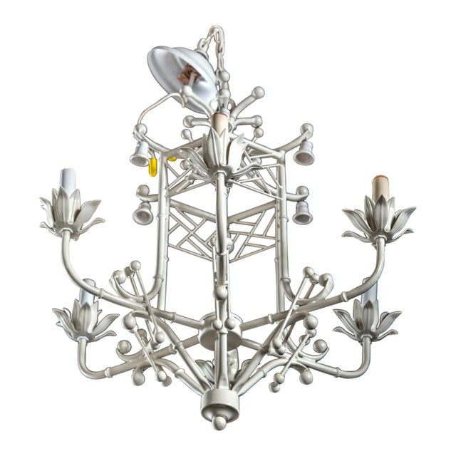 White Painted Wrought Iron Chinoiserie Chandelier With Bells For Sale - Image 11 of 11