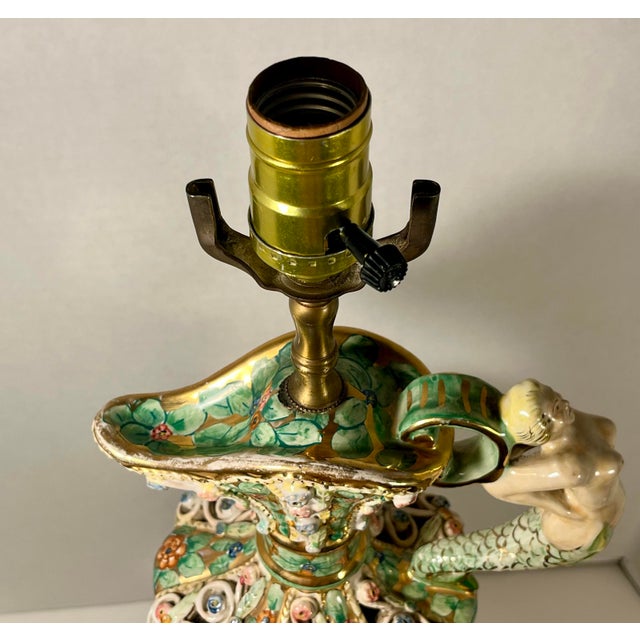 Rare Vintage Capodimonte Italy Hand Painted Art Pottery Pitcher Shape Table Lamp For Sale In Los Angeles - Image 6 of 11