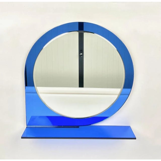 Mid-Century Blue Wall Mirror & Shelf by Sena Cristal, 1970s For Sale - Image 3 of 13