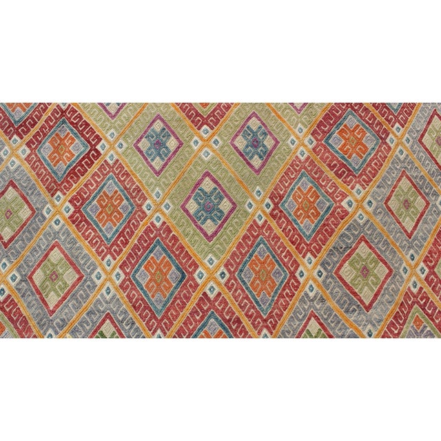 Mid 20th Century Geometric Diamond Vintage Turkish Kilim Rug, Bright and Colorful For Sale - Image 9 of 13