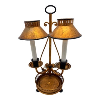 1960s Italian Florentia Tole Double Light Bouillotte Lamp For Sale