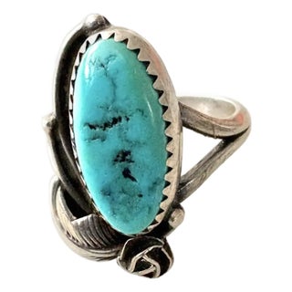 Vintage Sterling Silver and Turquoise Ring, Size 7 For Sale