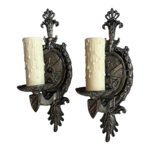 1910 Edwardian Original Silverplate Scones With Acanthus and Crest Motif, Great Aging Patina