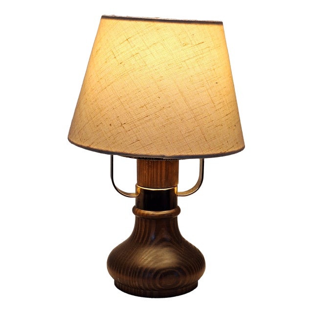 Vintage Table Lamp with Brown Spruce Wood Base, 1980s For Sale