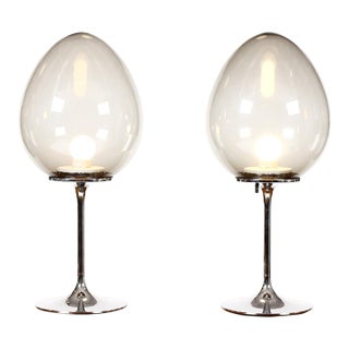 Vintage Mid-Century Modern Bill Curry Chrome Smoked GlassTable Lamps - a Pair For Sale