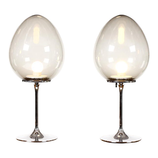 Vintage Mid-Century Modern Bill Curry Chrome Smoked GlassTable Lamps - a Pair For Sale