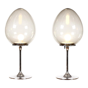 Vintage Mid-Century Modern Bill Curry Chrome Smoked GlassTable Lamps - a Pair