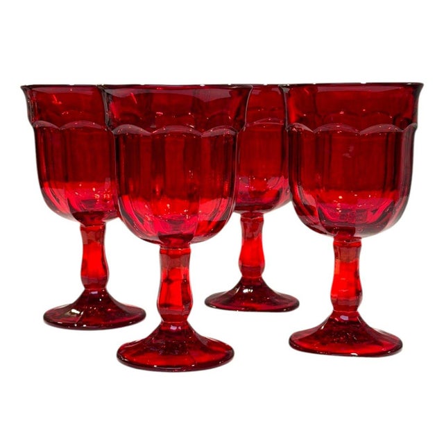 Traditional Vintage Viking Arlington Ruby Red Water Goblets - Set of 4 For Sale - Image 3 of 8