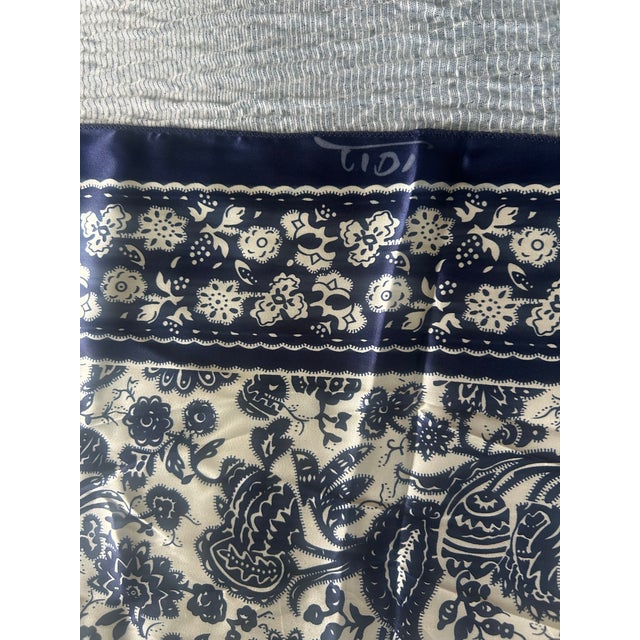 Vintage Tidi Large Silk Scarf With Chinoiserie Birds & Florals, 39” X 38” For Sale - Image 4 of 6