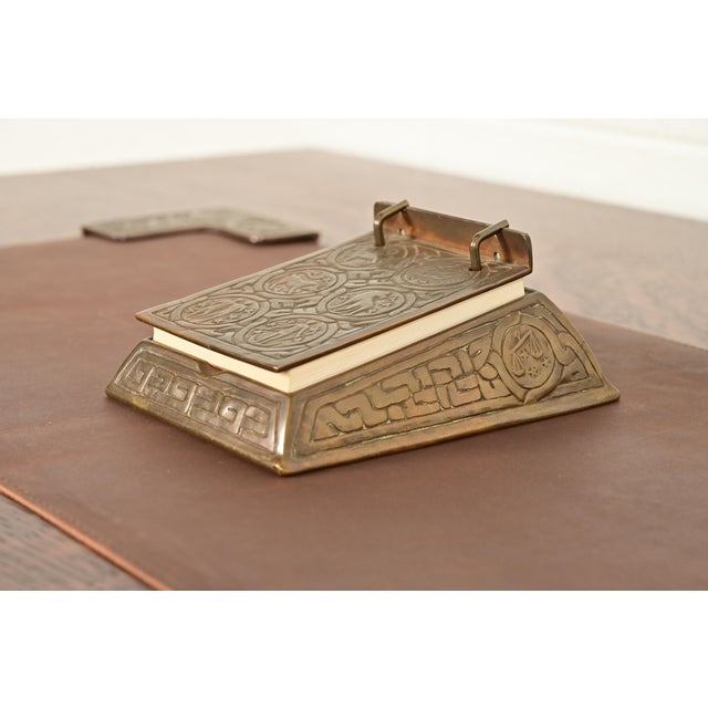 Tiffany Studios Tiffany Studios New York Zodiac Pattern Bronze Perpetual Desk Calendar or Memo Pad Holder For Sale - Image 4 of 13