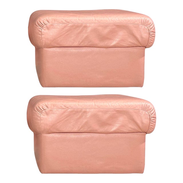 Pair Italian Leather Ottomans, 1960 For Sale