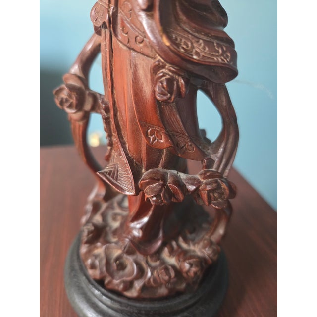 Brown Chinese Carved Wood Celestial Maiden Statue For Sale - Image 8 of 12