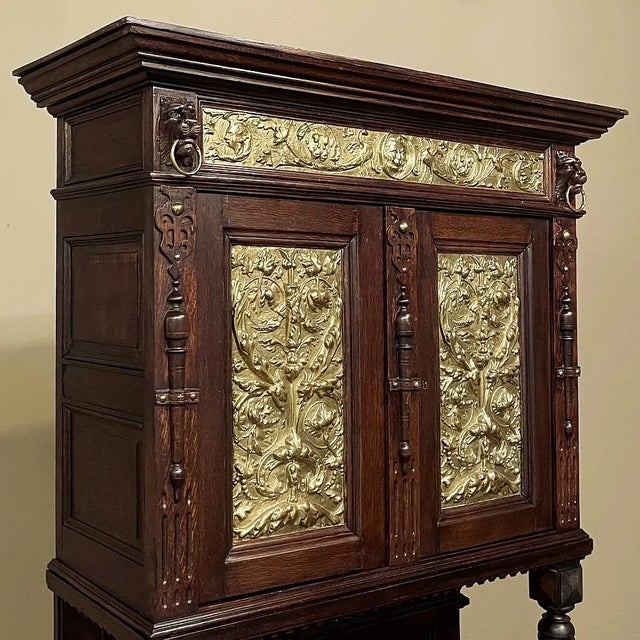 Burnt Umber 19th Century Flemish Louis XIV Secretary ~ Bookcase With Embossed Brass For Sale - Image 8 of 13