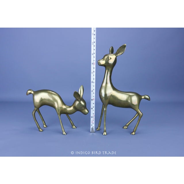 Metal Pair of Vintage Brass Fawn Deer Family Statues For Sale - Image 7 of 7