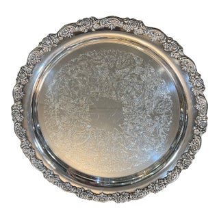 Vintage Royal Provincial Silver Plated Serving Tray Floral Motif Edges For Sale