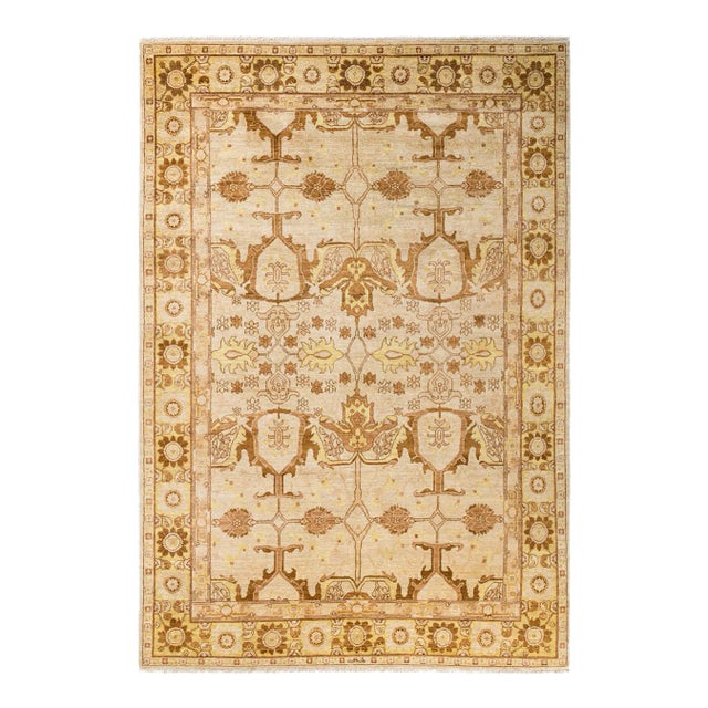 Vintage Traditional Hand Knotted Wool Area Rug, Sand - 6'2" X 9'2" For Sale