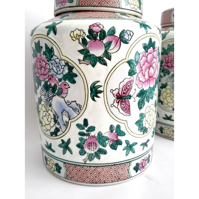 Ceramic Ginger Jars With Flowers Pair For Sale - Image 7 of 12