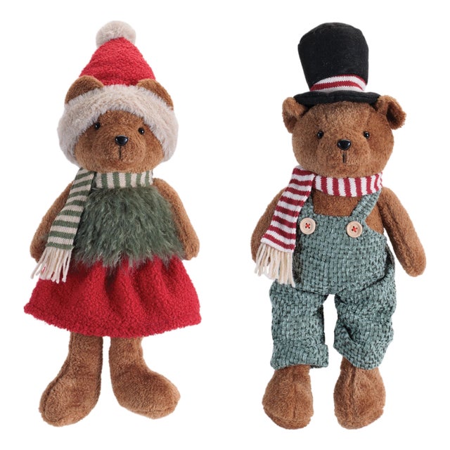 Holiday Plush Bear Figurines (Set of 2) For Sale