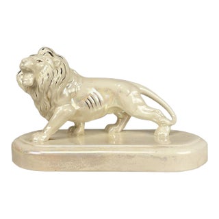 Vintage 12" Hollywood Regency White Luster Porcelain Lion Sculpture For Sale