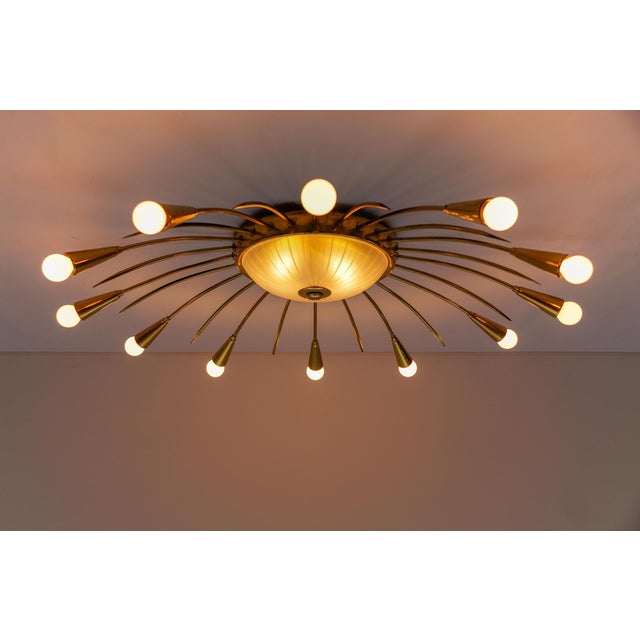 Large Mid-Century Modern 12-Arm Brass and Glass Sputnik Lamp, Germany, 1950s For Sale - Image 9 of 18
