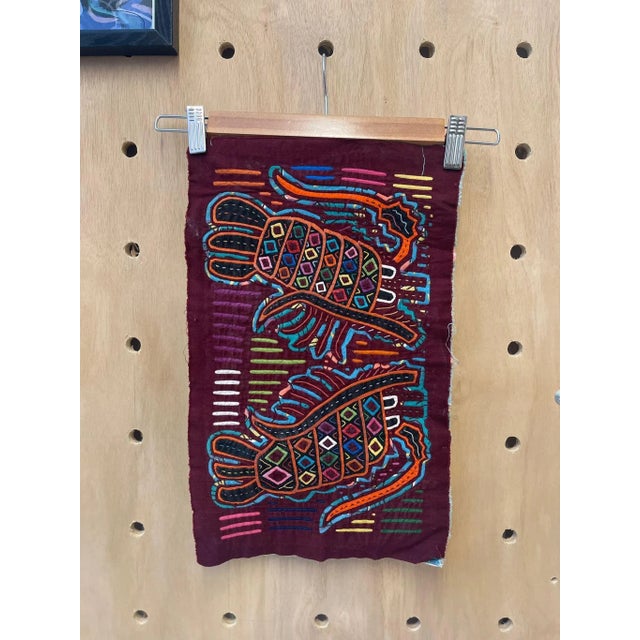 Vintage Embroidery Maroon Fabric Remnant For Sale - Image 4 of 9