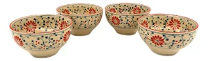 Set of 4 Bat Trang Vietnamese Ceramic Multipurpose Bowls With Hand Painted Botanical Motifs